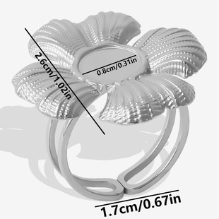 304 Stainless Steel European and American Fashion Exaggerated Flower Ring Women's Temperament All-match Open Ring Design Finger Ring