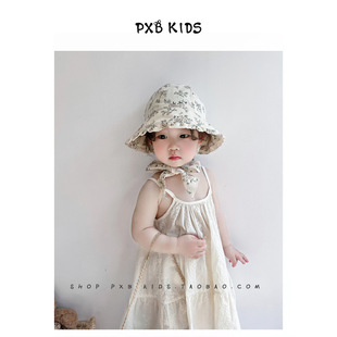 Small Fresh ~ Mori Girls' Spring and Summer Big Brim Sunscreen Sunshade Hat Western Style Floral Baby Girls' Lace-up Fisherman Hat