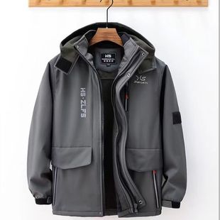 Jacket fleece-lined thickened suit men's autumn and winter waterproof windproof work clothes cold-proof warm camouflage clothes outdoor work clothes