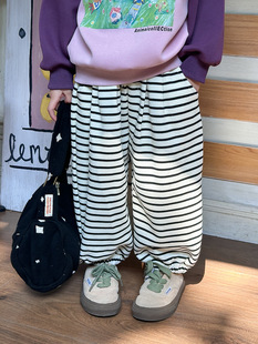 [in stock] Children's Wear Spring New Girls' Pants 2025 Children's Striped Sweat Pants Casual Pants