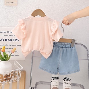 Summer Baby Tulip Short-sleeved Jeans Two-piece Set Girls Summer Fashion Children's Clothing 3 Children's Clothes 1 Year Old Girl's Treasure