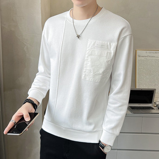 Crewneck Sweater Men's Spring and Autumn New Ins Fashion Brand Handsome Stitching Men's Casual Men's Base Shirt Top