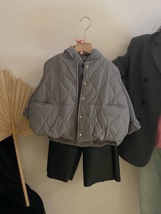 Girls' Hooded Knitted Sweater Warm Quilted Vest 2024 Fall/Winter New fleece-lined Warm Leather Pants Fashionable suit