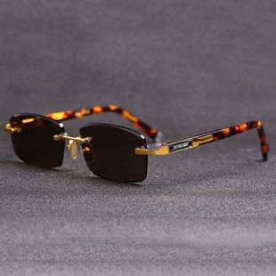 Natural Crystal Stone Green Sunglasses Women's East China Sea Old Material High-end Eye Protection Sunglasses High-end Rimless Glasses for Men