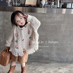 Korean children's clothing autumn clothing girls western-style embroidered sweater children's cardigan top baby Cape sweater coat