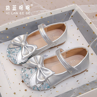 Girls' Princess Shoes 2024 Autumn New Fashion Small Leather Shoes Children's Bow rhinestone Shoes Baby Soft Sole Single Shoes