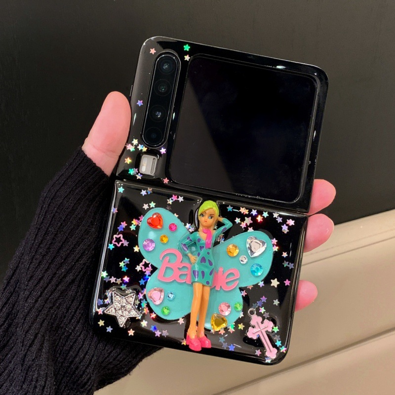 Epoxy Rhinestone Heart Mirror for Huawei PuraX Foldable Phone Case Pocket 2/S Drop Protection Case