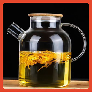 △ Large-Capacity High Borosilicate Glass Cold Water Pitcher with Bamboo Steel Lid for All Seasons, Suitable for Home Use to Cool Boiled Water and Juice