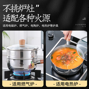 Factory Direct batch snow pan Japanese 304 stainless steel hammer pattern wooden handle multi-purpose soup milk pot instant noodle pot food supplement pot