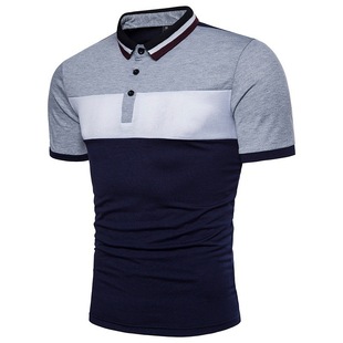 2023 foreign trade casual fashion men's summer stitching fashion large size rib collar short sleeve polo shirt a generation of hair