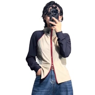 Autumn 2024 Fashion Design Hooded Contrast Color Double Zip Short Coat Women's New Small Slim Top