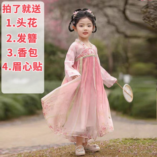 Для девочек Hanfu платье весна и осень 2025 новый китайский стиль падающие вишневые вышивки детские супер сказочные старинные девушки