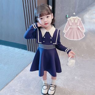 Velvet and Thickeneded 2022 Autumn and Winter New Girls Long-sleeved Dress Preppy Style Sweater Skirt Baby Girl Princess Dress