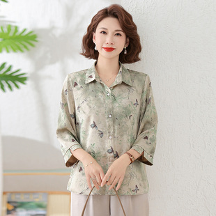 Mother's Summer Short-sleeved T-shirt Top 2025 New Middle-aged and Elderly Fashion Women's Summer Half-sleeved plus size Shirt