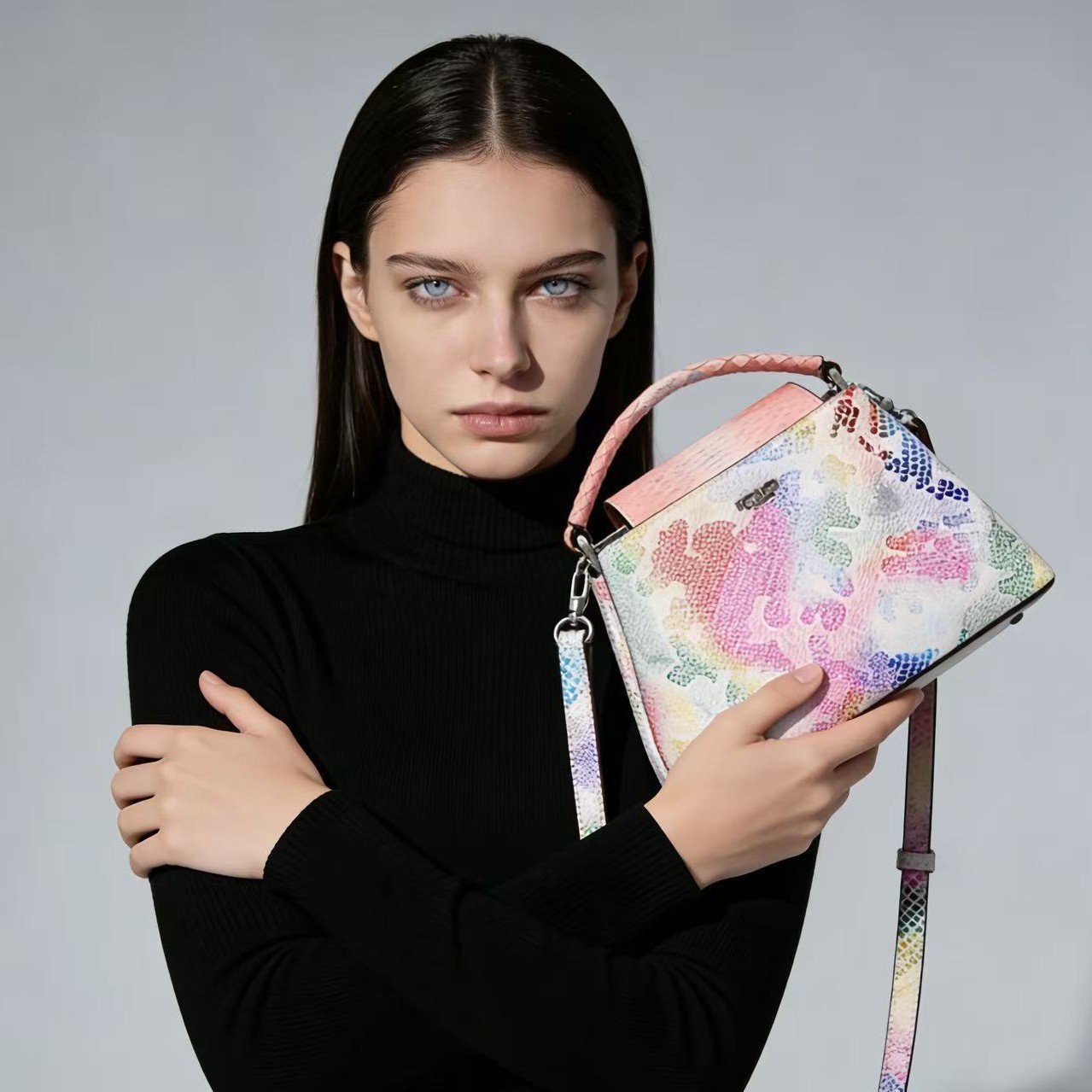 Miss Gail cross-border handbag, women's trendy rainbow crocodile pattern bucket bag, new style, versatile handbag/crossbody bag.