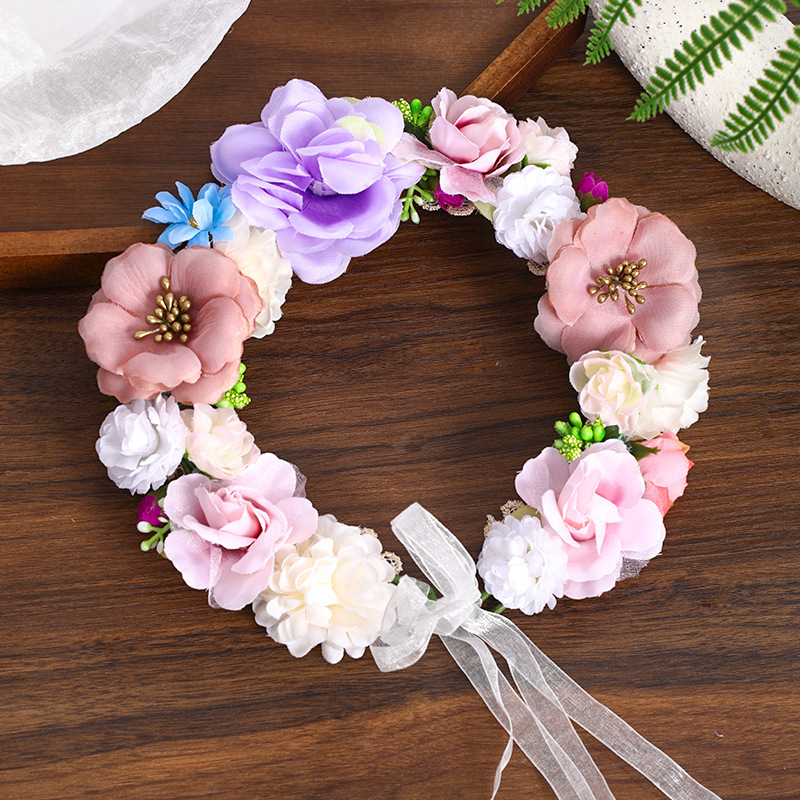 Korean-Style Hot-Selling Hay Flower Wreath Bridal Dress Accessories Colorful Flower Headband Hairband Bridal Jewelry Wholesale