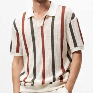 Men's Short-sleeved T-shirt Summer Simple Designer Geometric Color-block Striped Crewneck Sweater Light Mature Style Top