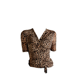 Mesh Cross V-neck Half-sleeve 2023 Early Autumn New Inner-sleeve Base Shirt Leopard Print Shirt