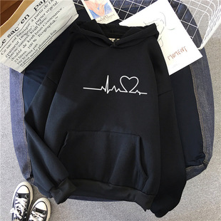Autumn and Winter New Korean Style Hooded fleece-lined Sweater Women's Casual Loose Top Coat Couple's Hoodie
