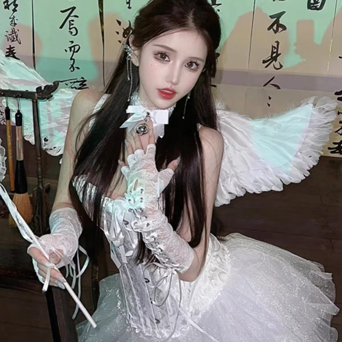 Taoxitang Cos Sexy Vest Waist-Cinching Role Play Halloween Night Party Little Devil Angel Costume 1176