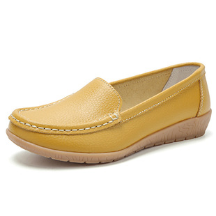 Plus size women's shoes flat single-layer shoes genuine leather peas shoes middle-aged and elderly soft bottom mother shoes White nurse shoes 44