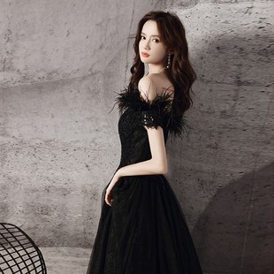 Black Evening Dress Women's 2024 New Style Celebrity Banquet Annual Meeting Slimming Elegant Birthday Banquet Host Dress
