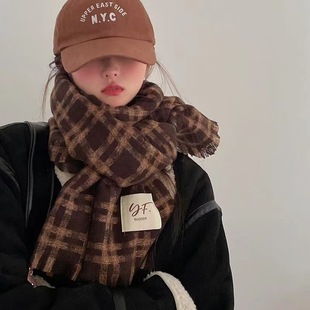 Korean style well-shaped plaid scarf women's winter high-grade versatile long cashmere-like shawl online celebrity student couple scarf