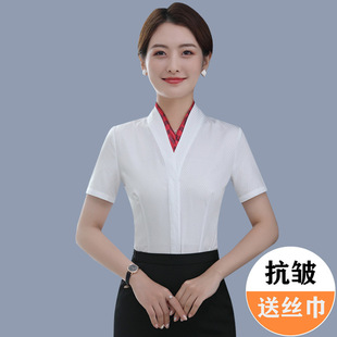 China Southern Airlines Stewardess White Shirt Women's Short-sleeved Business Wear Flight Attendant Interview Flight Attendant Art Test High-speed Rail Uniform Work Clothes