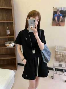 Summer New Women's Clothing Korean-style Embroidered Pony Short-sleeved T-shirt Shorts Loose Casual Two-piece Suit Women's Suit