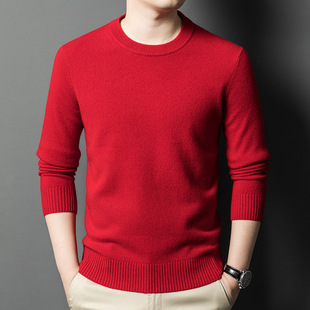 100 Pure Wool Men's Sweater Thickened Round Neck 2024 Autumn and Winter New Solid Color Warm Base Sweater for Men