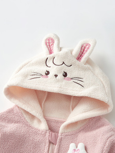 2025 Children's Baby fleece-lined Cute Rabbit Coat 3876 Autumn and Winter Girls' Small Dinosaur Thickened Warm Outer Wear Top
