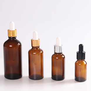 Brown glass essential oil bottle cosmetics sub-packaging small sample bottle plastic head dropper essence bottle sealed with lid light-proof bottle