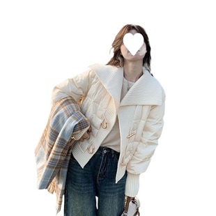 Korean Style Milk fufu Knitted Stitching Short Cotton-padded Jacket Women's 2024 Winter New Sweet Super Good-looking Cotton-padded Jacket Trendy