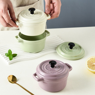 Ceramic double-ear small soup bowl household steamed egg bowl with lid baking shufulei dessert bowl oven special baking bowl