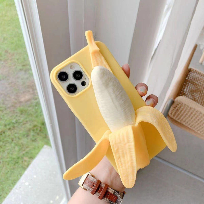 Creative iPhone case for iPhone 14, 17 Pro Max, 3D banana squeezeable design, stress relief, 16-inch protective case.