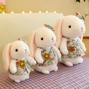 Cute White Rabbit plush toy floral skirt rabbit doll grabber Doll Girl birthday gift wholesale