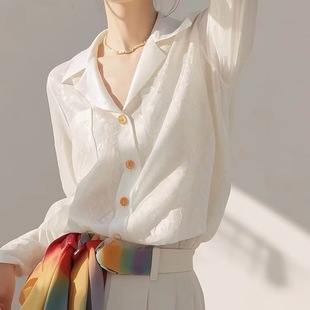 French Style Elegant White Shirt Long Sleeve Spring and Autumn New Unique Beautiful Small Shirt Early Autumn Women's Silk Chiffon Top
