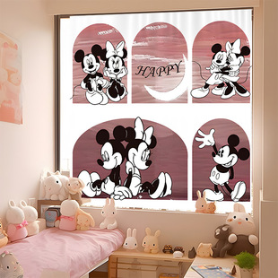 Cartoon Mickey Mouse Curtain Punch-free Hanging Fabric Velcro Wall Cloth Bedroom Bedside Background Wall Cabinet Decorative Curtain