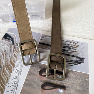 Japanese Style Korean Style Ins Dark and Light Nude Jeans Belt Square Buckle Suede Fashion Belt Frosted Leather Vintage Student