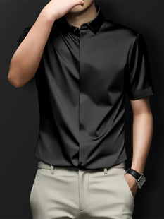 2025 New High-Elastic 160g High-Quality New Summer Seamless Hidden Button Short-Sleeved Men's Lapel Button Shirt Men's Clothing