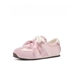 Cowhide ~ Genuine Leather Color-matching Double Shoelaces Ballet Style Forrest Gump Shoes Women's Inner Height Increasing Soft-soled Casual Sports Sneakers