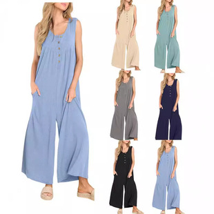 2024 New Summer Amazon Cross-border Foreign Trade Women's Wear temu European and American Fresh Casual Women's Pocket Pants
