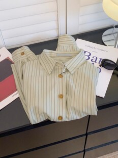 French Striped Shirt Women's Autumn Clothes Small Loose Shirt 2024 New Design Sense Niche Spring and Autumn Top