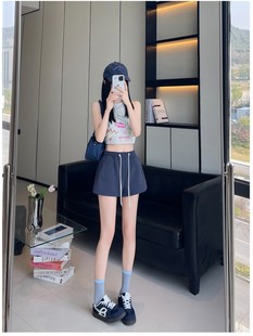 Stretch High Waist Drawstring Casual Sports Shorts Women's Summer New American Style Retro Loose Wide Leg Pants Hot Pants