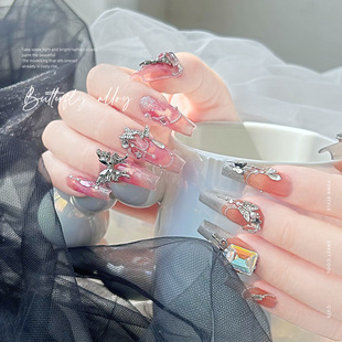 Nail diamond jewelry Net Red Butterfly alloy wings hollow y2g liquid silver mini bow tie nail accessories