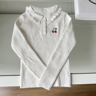 BP2024 New Girls All-match Pit Lapel Base Shirt Cute Cherry Cross Embroidered Academy Style Knitwear