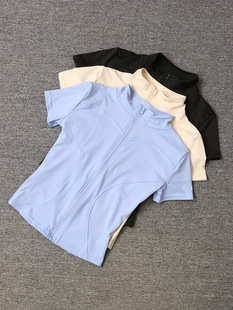 Yoga Clothing Women's Quick-drying Tight T-shirt Sports Short-sleeved Running Pilates Collar Zipper Fitness Clothing