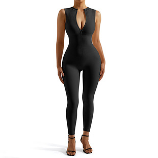 Cross-border Europe and the United States seamless zipper yoga thread jumpsuit fitness outdoor sports pants backless jumpsuit women
