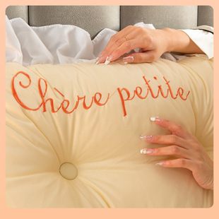 ✅ Warm Home Beige Embroidered Bedside Soft Bag Waist Protector Casual Backrest Bed Cushion Tatami Removable and Washable Backrest