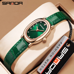 SANDA Oval Diamond-encrusted Small Dial Women's Watch Niche Ins Advanced Sense Student's Watch Retro Classic Women's Quartz Watch